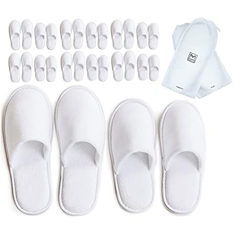 MODLUX Spa Slippers - 12 Pairs of Cotton Velvet Closed Toe Slippers with Travel Bags – Thick, Soft, Non-Slip, Disposable Slippers – 6 Medium and 6 Large - Home, Hotel, or Commercial Use Cover