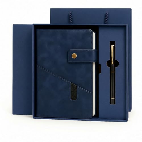 SIMDAO Notebook and Pen Gift Set A5 Lined Leather Journal Notebook with Pen Gift Box Gift Bag 200 Pages 100 Gsm Thick Ruled Paper Personal Organiser Leather Journal A5 Diary for Men Women (Blue)