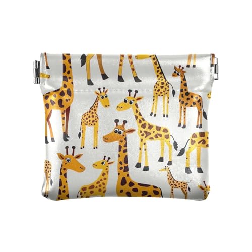Image of Wild Animal Friends Beige Coin Purse Snap Closure Organizer Pouch Recycled Material Coin Purse for Women, Playful Giraffes White, One Size, Playful Giraffes White