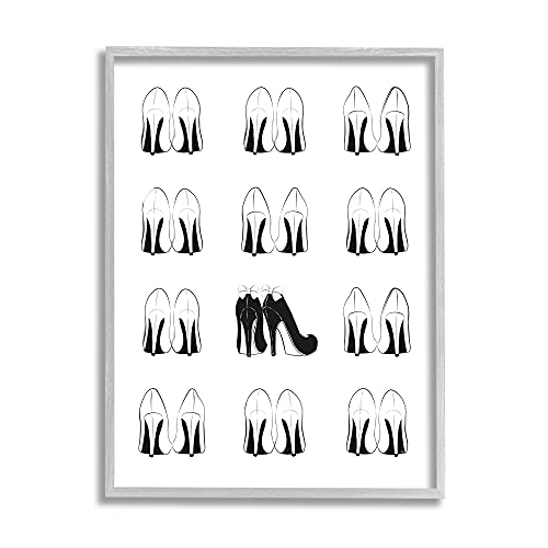 Image of 'Bold Bow Heels Standout Glam Fashion Shoes'| Framed Giclee Art | Stupell Industries | Gray, 16 x 20 Inches, Easy to Hang and Sturdy, Made in USA, by Martina Pavlova