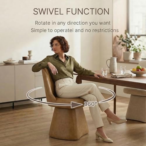Image of KISLOT Swivel Dining Chairs Set of 1, Upholstered Mid Century Modern Deskchair with High Back, Faux Leather Kitchen Chairs for Dining Room, Bedroom, Dressing Room, Brown