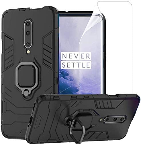 DuoLide for Oneplus 7 Pro / 1+ 7 Pro Case, 2 in 1 Hybrid Heavy Duty Armor Shockproof Defender Kickstand Dual Layer Bumper Hard Back Case Cover [Not Glass] [Full Coverage] Screen Film Protector，Black