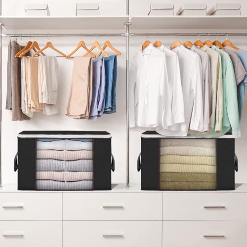 Image of Budding Joy 90 L Large Storage Bags, 10 Pack Clothes Storage Bins Foldable Closet Organizers Storage Containers with Reinforced Handle for Clothing, Blanket, Comforters, Bed Sheets, Pillows (Black)
