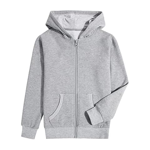 ALXHUTE Boys Girls Fleece Zip Up Hoodie Kids Plain School PE Sports Hoody Sweatshirts Grey UK:9-10 Years (manufacturers's size: L) Cover