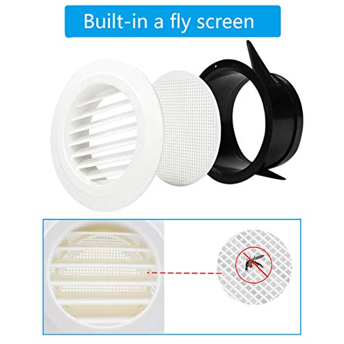 Image of SDTC Tech 4 Inch Round Air Vent ABS Louver Grille Cover with Built-in Screen Mesh Detachable Soffit Air Exhaust Vent for Bathroom Kitchen Bedroom Office