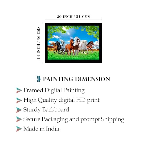 Image of Indianara Vastu Running Seven Horse Painting With Frame 20 Inches X 14 Inches (Style 13)