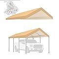 TGEHAP 10' x 20' Carport Replacement Top Canopy Cover for Car Garage Top Tarp Shelter Tent Party180G Carport Cover Heavy Duty (Only Top Cover, Frame is not Included) (10 x 20, Beige)