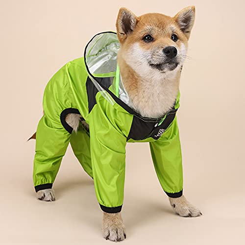 Dog Raincoat Four-Legged All-Inclusive Medium-Sized Dog pet Poncho Transparent, Dog Raincoat Waterproof,Pet Dog Hooded Raincoat,Rain Jacket with Hood,Green,XXXX—Large