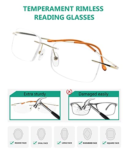 Eyekepper Titanium Rimless Reading Glasses Readers Men Women Gold +0.00