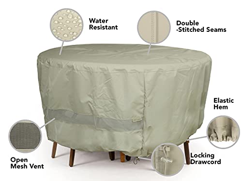 Covermates Round Dining Table Cover - Water-Resistant Polyester, Mesh Ventilation, Patio Table Covers-Khaki #TOP2