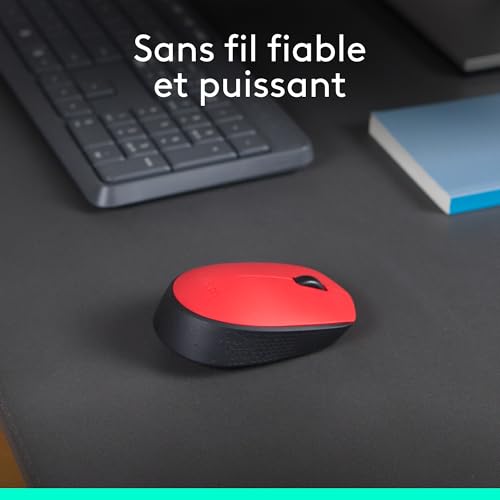 Logitech M171 Souris Sans Fil pour PC, Mac, Ordinateur portable, 2,4 GHz avec Mini-récepteur USB, Suivi Optique, Autonomie de Piles de 12 mois, Ambidextre - Rouge