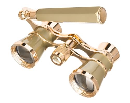 Levenhuk Broadway 325E 3x25 Compact Lightweight Elegant Opera Glasses – Vintage Lorgnette Theatre Binoculars with Adjustable Telescopic Handle, Gold