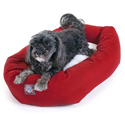 Image of Majestic Pet 24 Inch Poly-Cotton Sherpa Calming Dog Bed Washable - Cozy Soft Round Dog Bed with Spine for Head Support - Fluffy Donut Dog Bed 24x19x7 (inch) - Round Pet Bed Small - Red