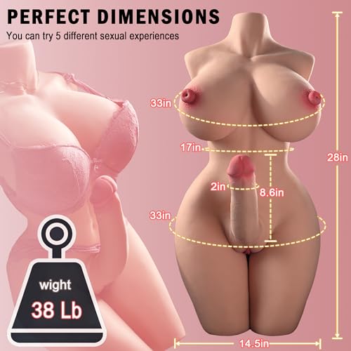 Image of Shemale Sex Doll with 4 Holes,Shemale Sex Doll for Male,Breasts Anus Vagina can be Inserted,Transsexual Torso Love Doll Adult Toy with 8.7inch Huge Dildo 38Lb