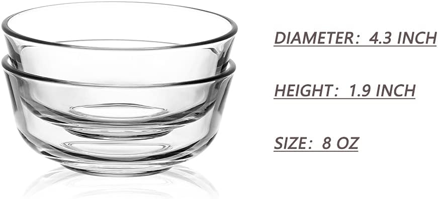 sweejar small glass bowls set, 8 oz prep bowls for cooking, 4 inch bowls for kitchen, dessert bowls for ice cream, serving bowls for dipping, 10 pack 8 oz 10 pack
