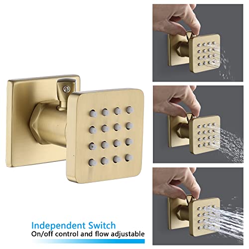 Backnets Brushed Gold Shower System 12 Inch Led Ceiling Rainfall Shower Head With Body Jets And Handheld Shower Full Body Thermostatic Rain Shower Fixtures System Can Run Together #TOP2