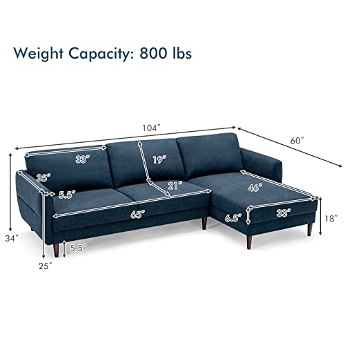 Giantex Sectional Sofa Couch Set, 3-Seat Sofa With Chaise Lounge, Modern L-Shaped Sofa Set For Living Room Apartment Office, Easy Assembly (Navy Blue) #TOP2