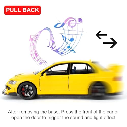 Image of FEXXA Toy Car Compatible for 1:32 Mitsu bishi Lancer Evolution Model, Pull Back Diecast Collectible Car with Sounds & Lights for Kids Boys Girls and Adults, Gift (Yellow)