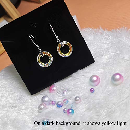925 Sterling Silver Circle Earrings With Austria Crystal Leverback Dangle Earrings Hypoallergenic Jewelry For Women Mom (Aurore Borealis Crystal Earrings) #TOP4