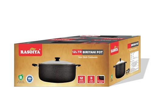 Image of 8 Liter Capacity | 28 cm Diameter | Heavy Bottom | Non-Stick Biryani Pot with 3-Layer Coating & Glass Lid | Aluminum Cookware for Cooking & Serving Biryani | Side Handle, Gas Stove (8 Liter)