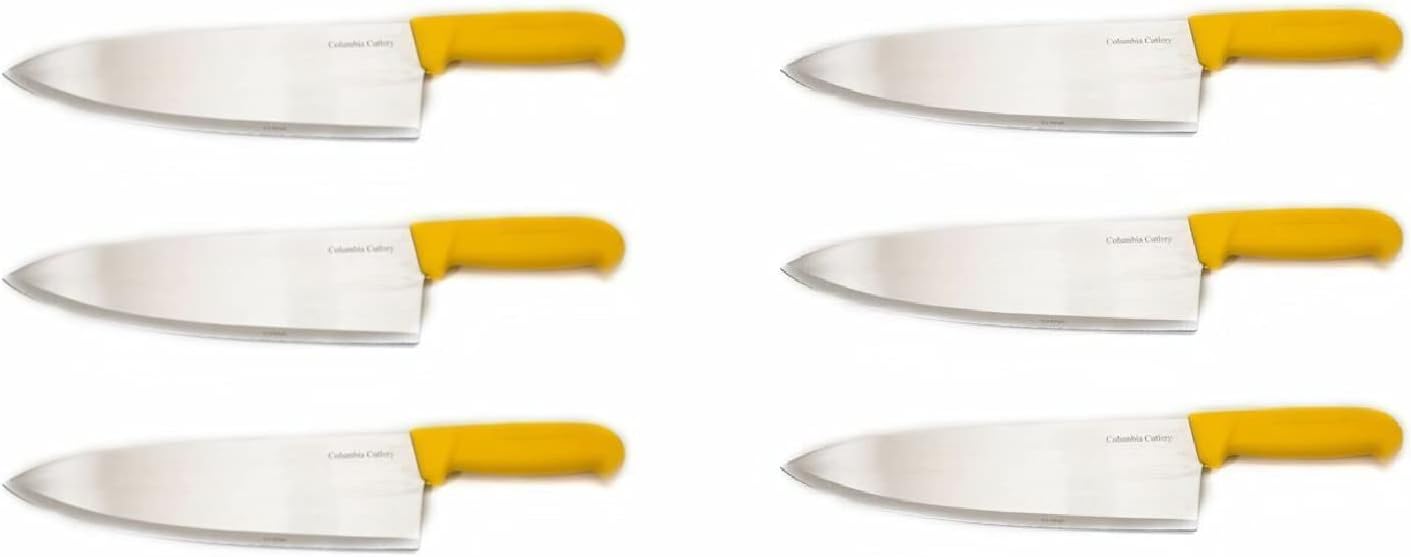 10" Columbia Cutlery Commercial Chef/Cook Knife - Yellow Fibrox Handle - Razor Sharp and Dishwasher Friendly (6 Pack - 10" Yellow Chef)