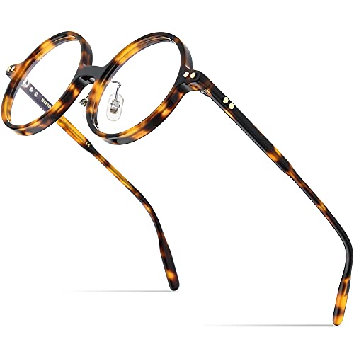 HEPIDEM Acetate Men Vintage Round Optical Glasses Frame Spectacles Eyeglasses Zolman (9158 Leopard)