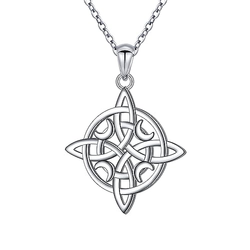 DAOCHONG 925 Sterling Silver Good Luck Irish Triangle Celtic Knot Heart Vintage Pendant Necklace, Box Chain 18