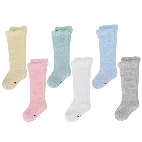 LACOFIA 6 Pares de calcetines largos de altos para bebé niñas Medias de algodón de punto princesa infantiles niña 1-3 años