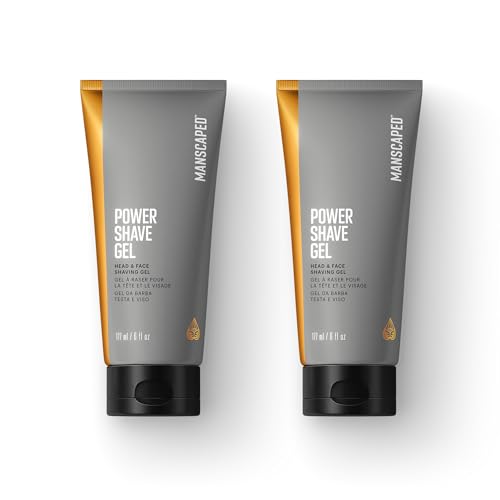 MANSCAPED® Power Shave Gel, Men's Soothing Head &amp; Face Shaving Gel, with Witch Hazel &amp; Gentle Liquid Exfoliants to Help Defend Against Irritation, Ingrown Hairs &amp; Razor Bumps, 6 fl oz (2-Pack)