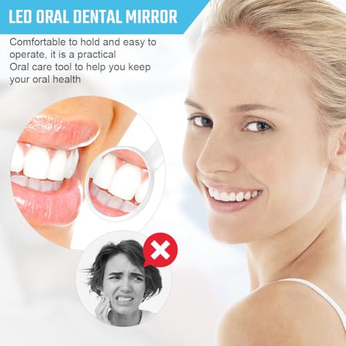 ACWOO Mundspiegel mit LED-Licht, 2 Stück Oral Dental Mirror Dentalspiegel, Zahnarztspiegel mit Anti-Fog-Beschichtung, Mund Zahn Inspektion Spiegel, Zahnpflegespiegel für Zahnpflege (Blau+Grün)