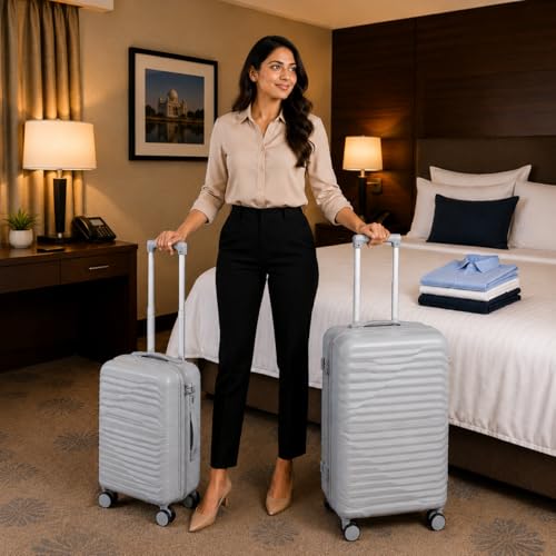 Image of 3G VACANZA Trolley Bags Hard Case Polypropylene, 4 Spinner Wheels, 360 Degree Wheeling Carry on Luggage, Travel Bag, Suitcase for Travel, Trolley Bags for Travel, 28 in Silver