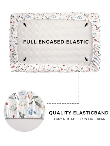 Image of TILLYOU Mini Crib Sheets Fitted 2 Pack, Pack and Play Sheets for Toddler Mattress, Soft and Breathable 38 inchx 24 inch Pack n Play Mattresses Cover, Forest Floral