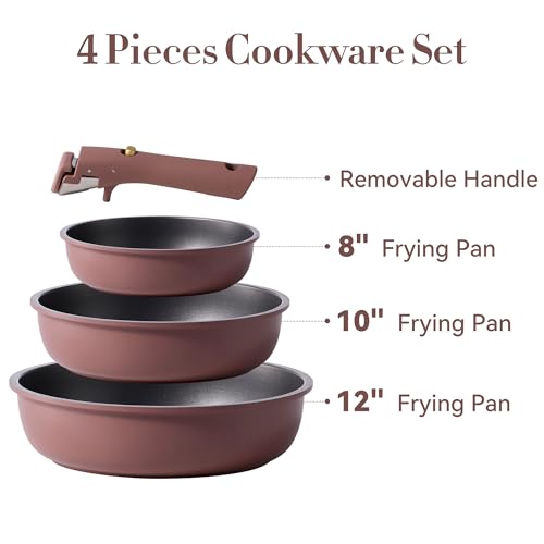 CAROTE-4pcs-Non-Stick-Frying-Pans-81012-Frying-Pan-Egg-Pan-Omelet-Pans-with-Detachable-Handle-Nonstick-Cookware-PFOA-Free-Induction-Compatible-Oven-Safe-Dishwasher-Safe-Red