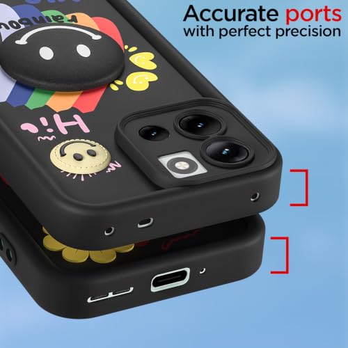 Image of Pikkme Back Cover for OnePlus Nord 6 5G | Soft Silicone| Cute Rainbow Smile & 3D Cartoon Flower Design | Shockproof Raised Camera Protection Bumper Case (Black)