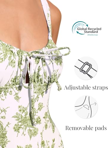 Image of BERLOOK Womens One Piece Swimsuits Floral Push Up Bathing Suit Sexy Tie Slimming Swimsuits for Women Swimwear
