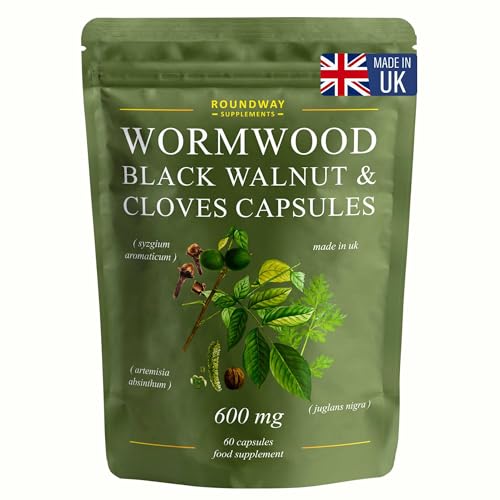 Wormwood Black Walnut and Clove Capsules | High Strength Supplement for Humans | 2 Months Supply | 60 Capsules 600mg per Serving | Vegan Supplement and UK Made (Pack of 1)