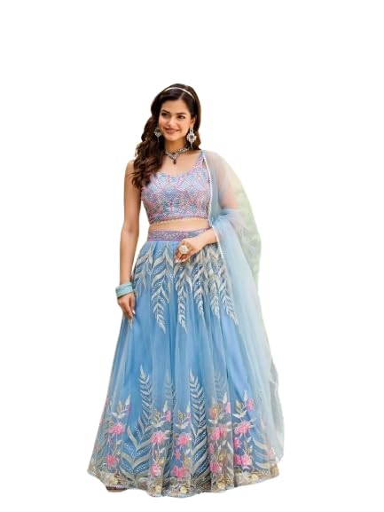 ZAALIMA FASHION WITH Z LOGO Pastel Blue Floral Embroidered Net Lehenga Choli for Women - Review, Price and Buying Guide