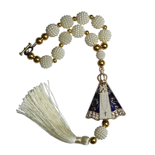 Terço Dezena Retrovisor Carro Nossa Senhora Aparecida Acessórios Bolsa Mochila Oratório (1, 1 NS Aparecida - Hematita - Branca)
