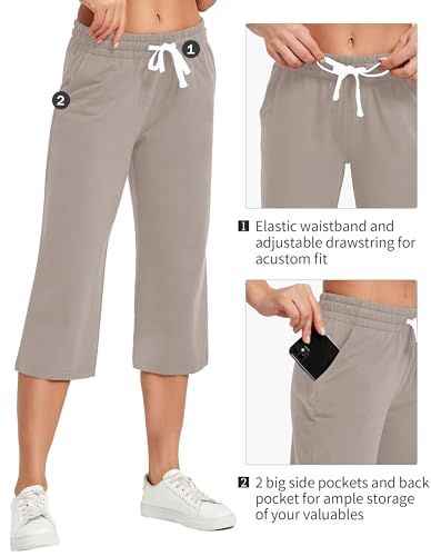Image of SPECIALMAGIC Women Capri Pants Cotton Yoga Wide Leg Pajama Pants Capris Sweatpants Sports