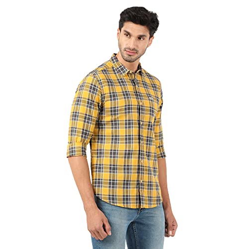 Image of Wrangler Men Light Mustard & Grey Checked Regular FiT-Shirt