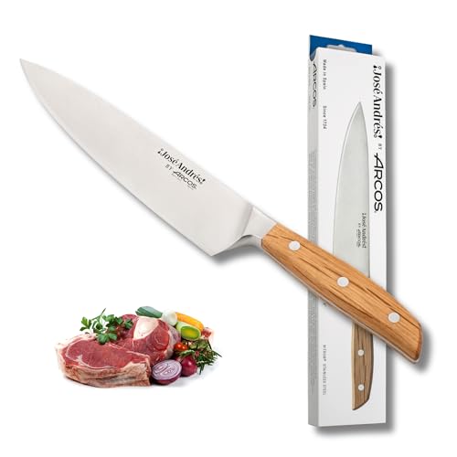 Arcos by Chef José Andrés Faca de Chef forjada de 20 cm para precisão culinária profissional, lâmina de aço inoxidável NITRUM com borda de seda, cabo ergonómico de madeira de cozinha