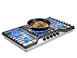 36 Inch Built-in Gas Cooktop 5 Italy SABAF Sealed Burners 40400 BTU Stainless Steel NG/LPG Convertible Cast Iron Grates ETL Certified