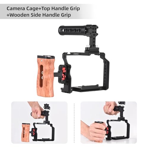 Image of Andoer Camera Rig Stabilizer Aluminum Alloy for Sony A7IV / A7III / A7II / A7R III / A7R II / A7S II -Includes Mini Monitor Mount, Camera Cage, Top Handle, and Wooden Grip