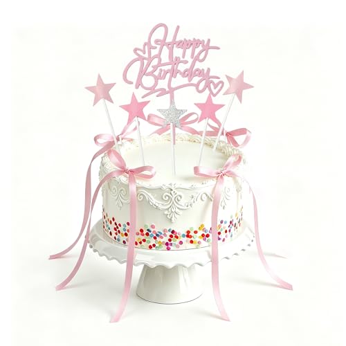 LIANRISES 11 Piezas Decoración De Tarta De Feliz Lazo Cumpleaños, Rosa Adorno Decoracion Tartas Cumpleaños, Para Bodas, Aniversarios, Magdalenas, Para Mujeres