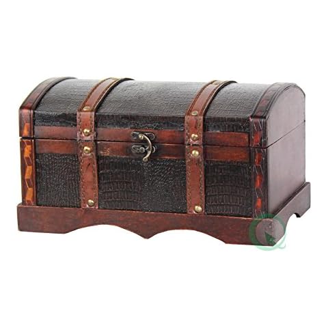 Vintiquewise Leder Holz Truhe, Antik Braun Cover