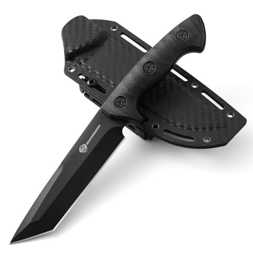 DRACHENADER japonés de hoja fija para exteriores Cuchillo de cinturón con mango de ABS Cuchillo de supervivencia Funda de plástico para exteriores