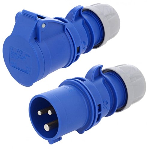 Image of 16 Amp 240v Site Trailing Plug & Socket 230v 16a 3 Pin PCE 240 Volt Blue Hook Up 1X 3001655 1X 3001678