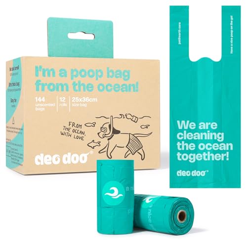 Deo Doo Sacchetti per escrementi per cani con manici, 12 rotoli da 144 pezzi, grandi dimensioni, a prova di perdite e extra spessi, rotoli di ricarica per cani di taglia piccola, media e grande, 100%