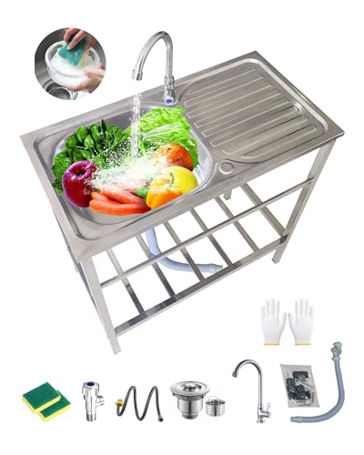 【MONTAGGIO FACILE】--Kit lavello da cucina mobile in acciaio inossidabile, tutti gli strumenti di installazione sono nella confezione. Facile da installare, è necessario installare gambe, rubinetto e scarico.