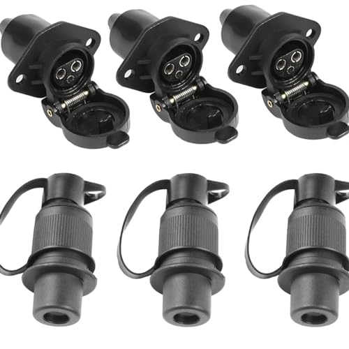 ETUKER 3X Anhänger Stecker 3polig,3xAnhänger Steckdose Flach Dreipoliger Stecker Steckdose 12v Traktor 3pol